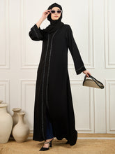 Black Solid Luxury Abaya with Matching Georgette Hijab
